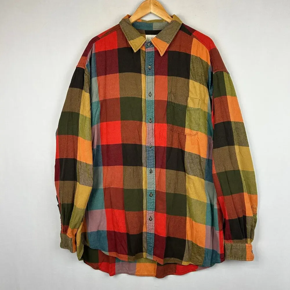 J. Crew Oarsman Vintage Plaid Button Up Shirt Long Sleeve Men's Size XLT XL Tall